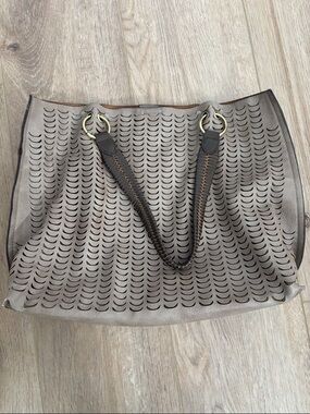 Street Level Taupe Laser-Cut Tote with Dark Brown Handles